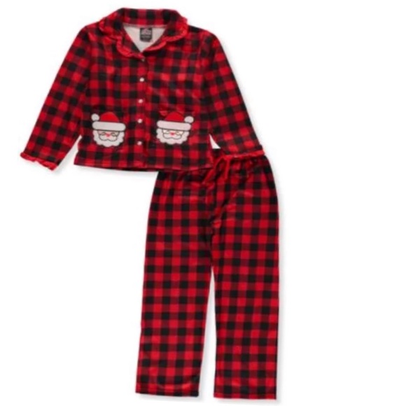 GIRLS’ SANTA CHECK 2-PIECE PAJAMAS - Picture 1 of 5